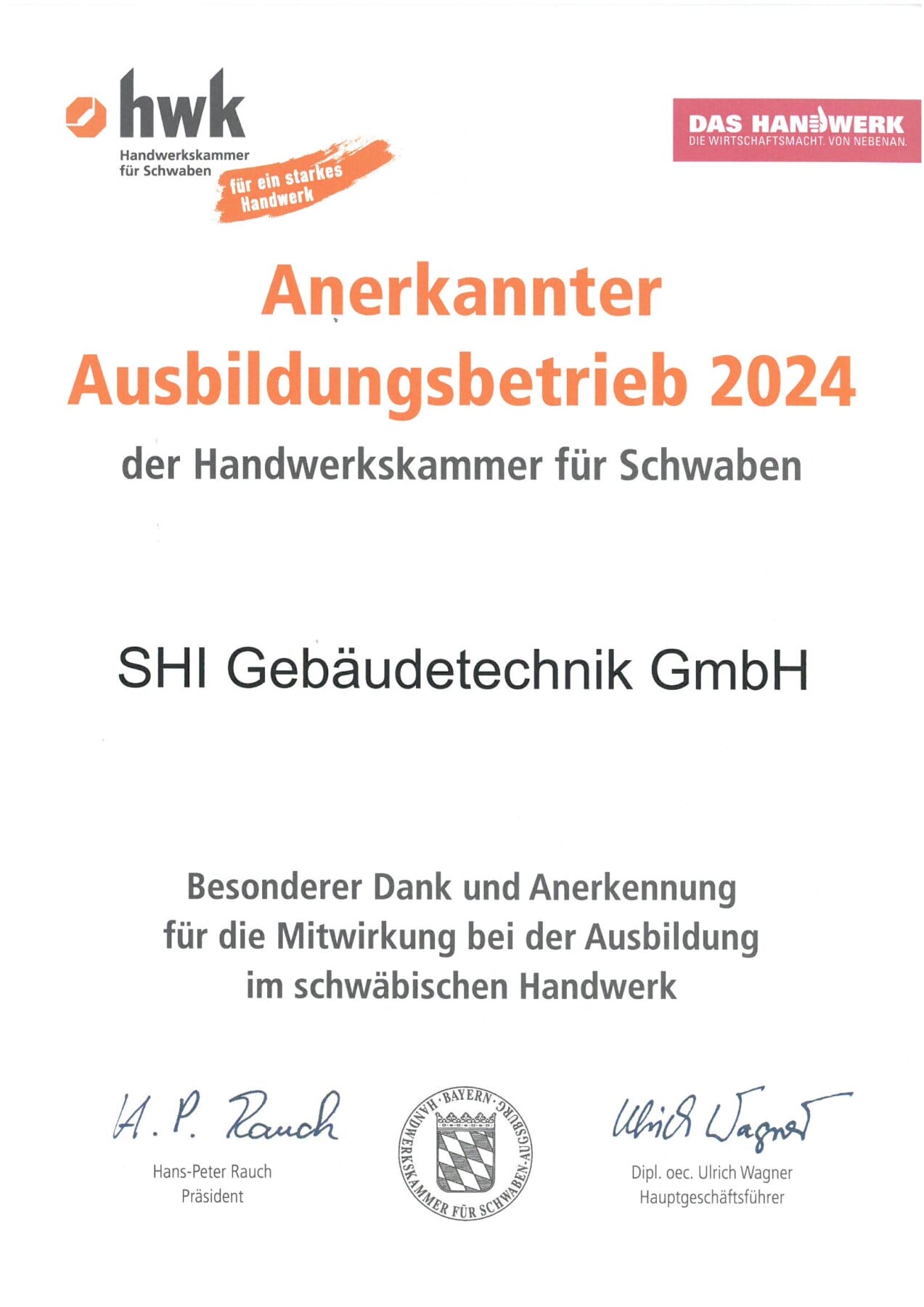 HWK - Anerkannter Ausbildungsbetrieb 2024 HWK - Anerkannter Ausbildungsbetrieb 2024